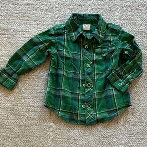 Old Navy Kids Green and Blue Plaid Button-Down Shirt